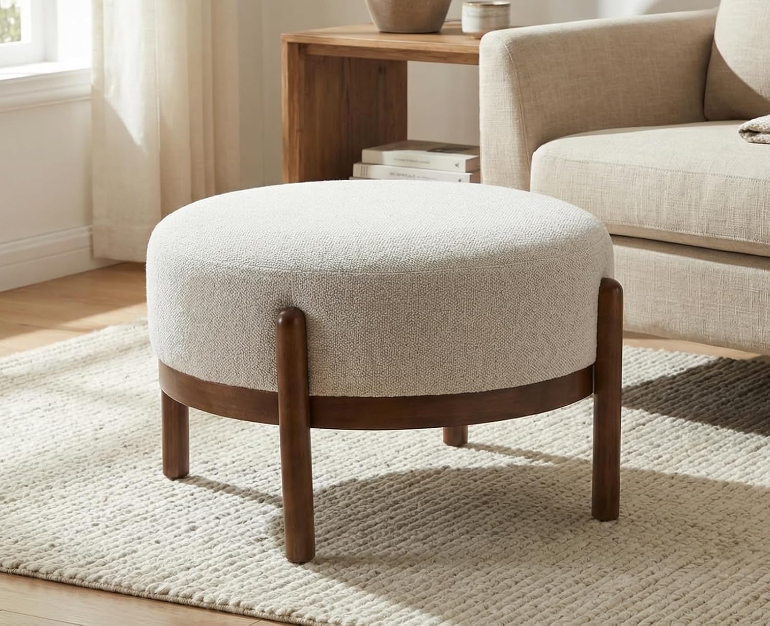 셰르파 패브릭 오토만 벤치, 나무 다리, 거실 및 침실 - Outdoor Furniture Wood 리뷰 및 가격