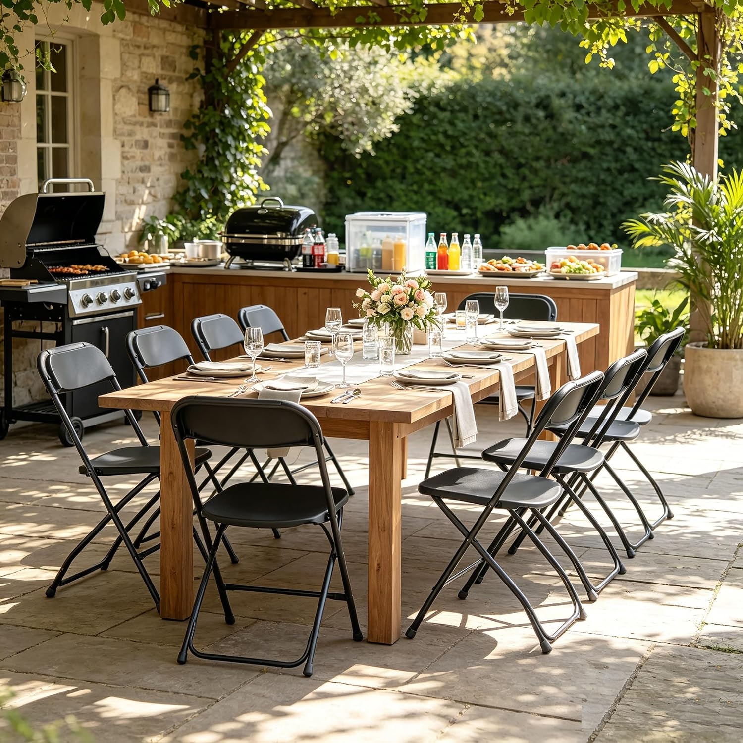 블랙 접이식 의자, 금속 프레임, 헤비 듀티, 적층 가 - Outdoor Furniture Metal Chairs 리뷰 및 가격