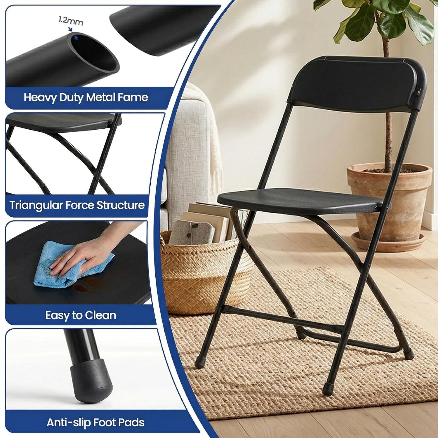 블랙 접이식 의자, 금속 프레임, 헤비 듀티, 적층 가 - Outdoor Furniture Metal Chairs 리뷰 및 가격