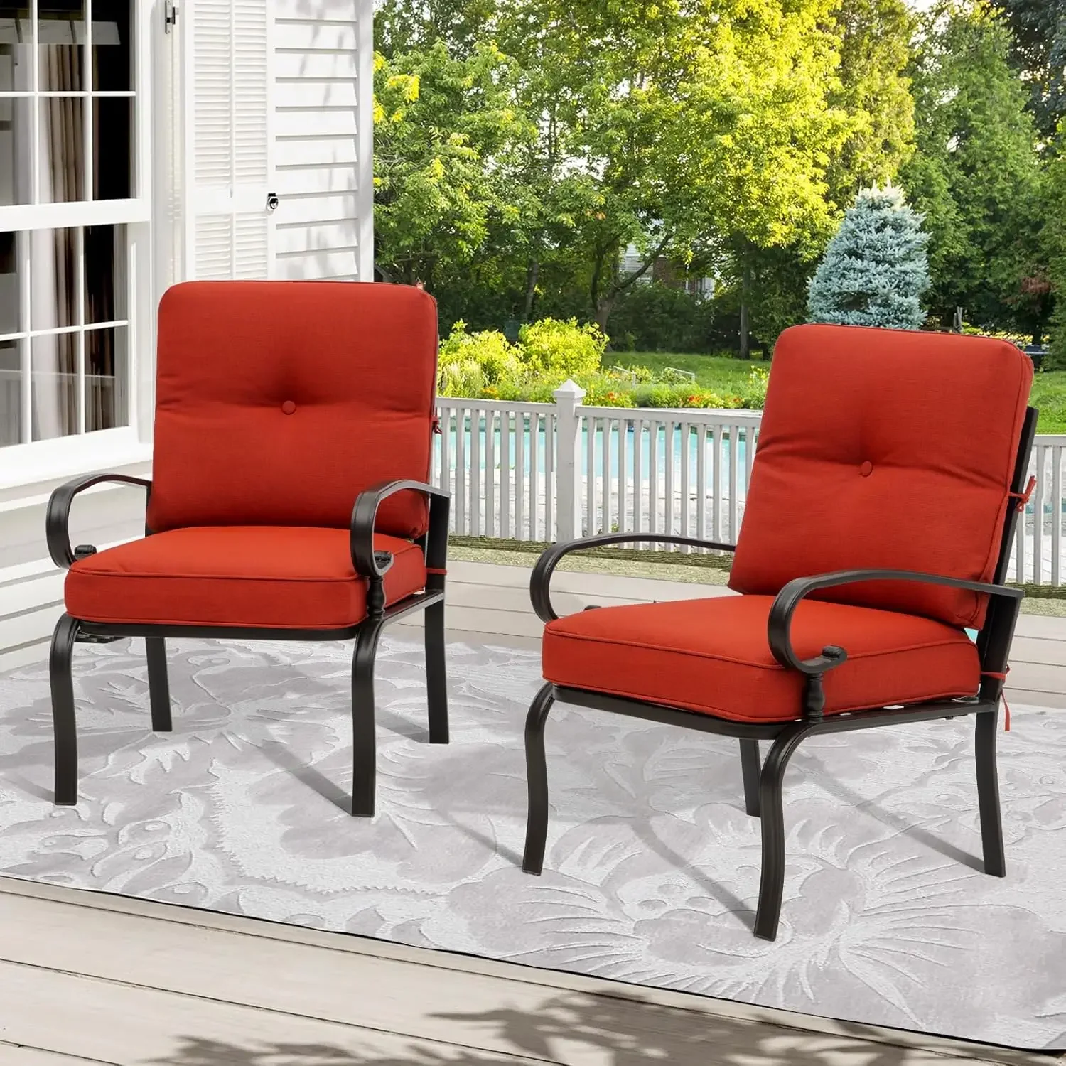빨간색 야외용 금속 비스트로 의자 정원용 식사 가구 세 - Outdoor Furniture Metal Chairs 리뷰 및 가격